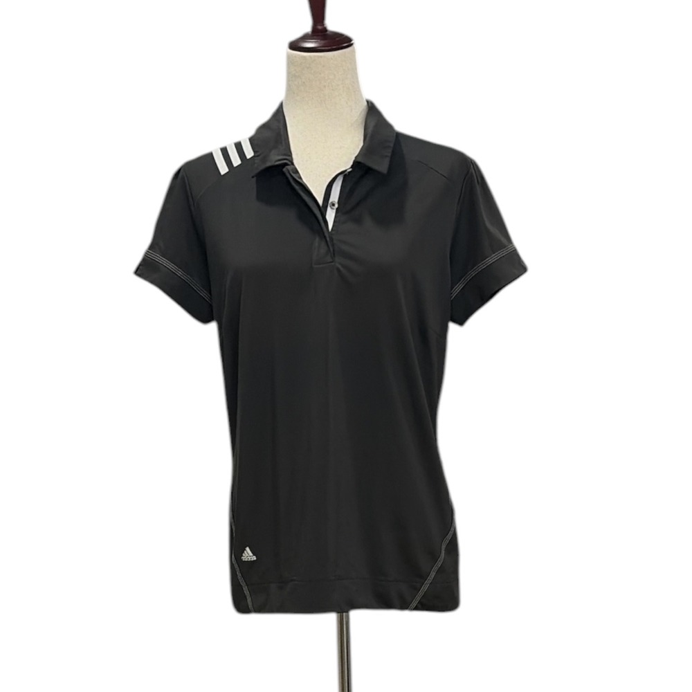 Adidas Women's 3-Stripe Shoulder Climacool Golf Polo Shirt Black White Large